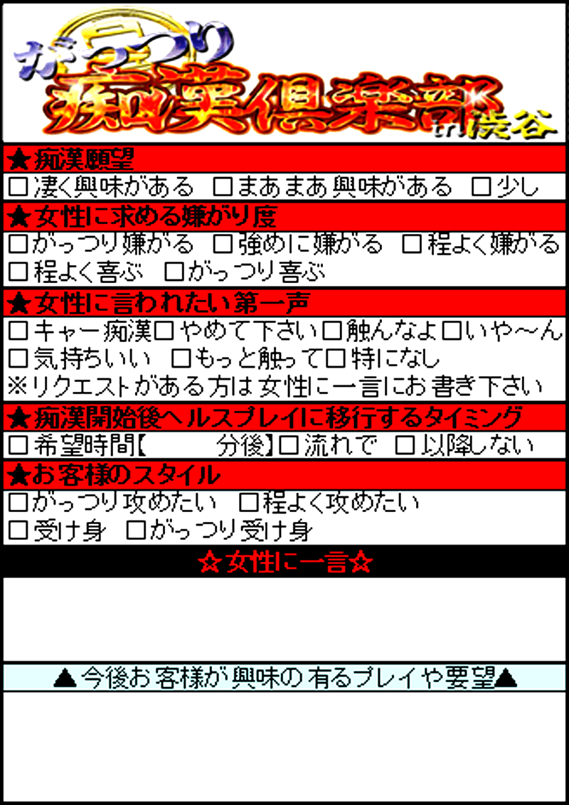 ガッツリ痴漢倶楽部カウンセリングシート